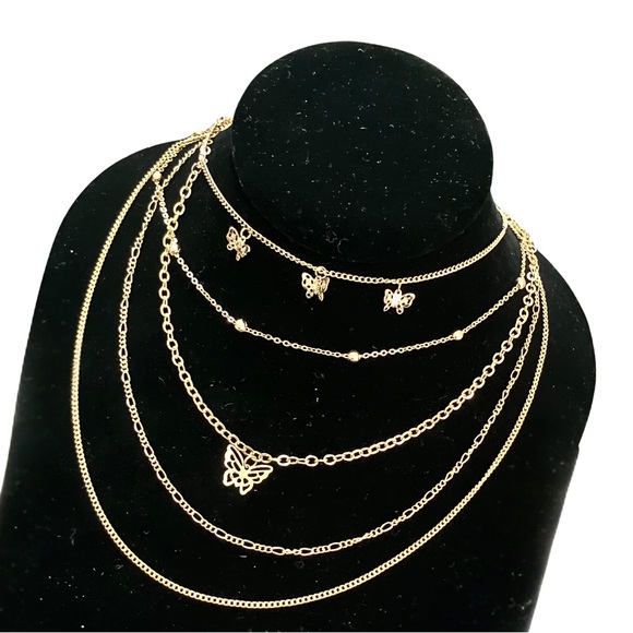 NWT Claire’s Gold Tone 3D Butterfly Multi Strand Choker Necklace Fairy Festival - Picture 1 of 7